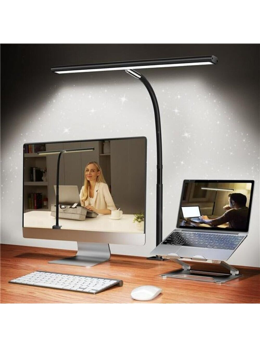 LED Desk Lamp with Gooseneck and Stepless Dimming for Office Reading Study Desk